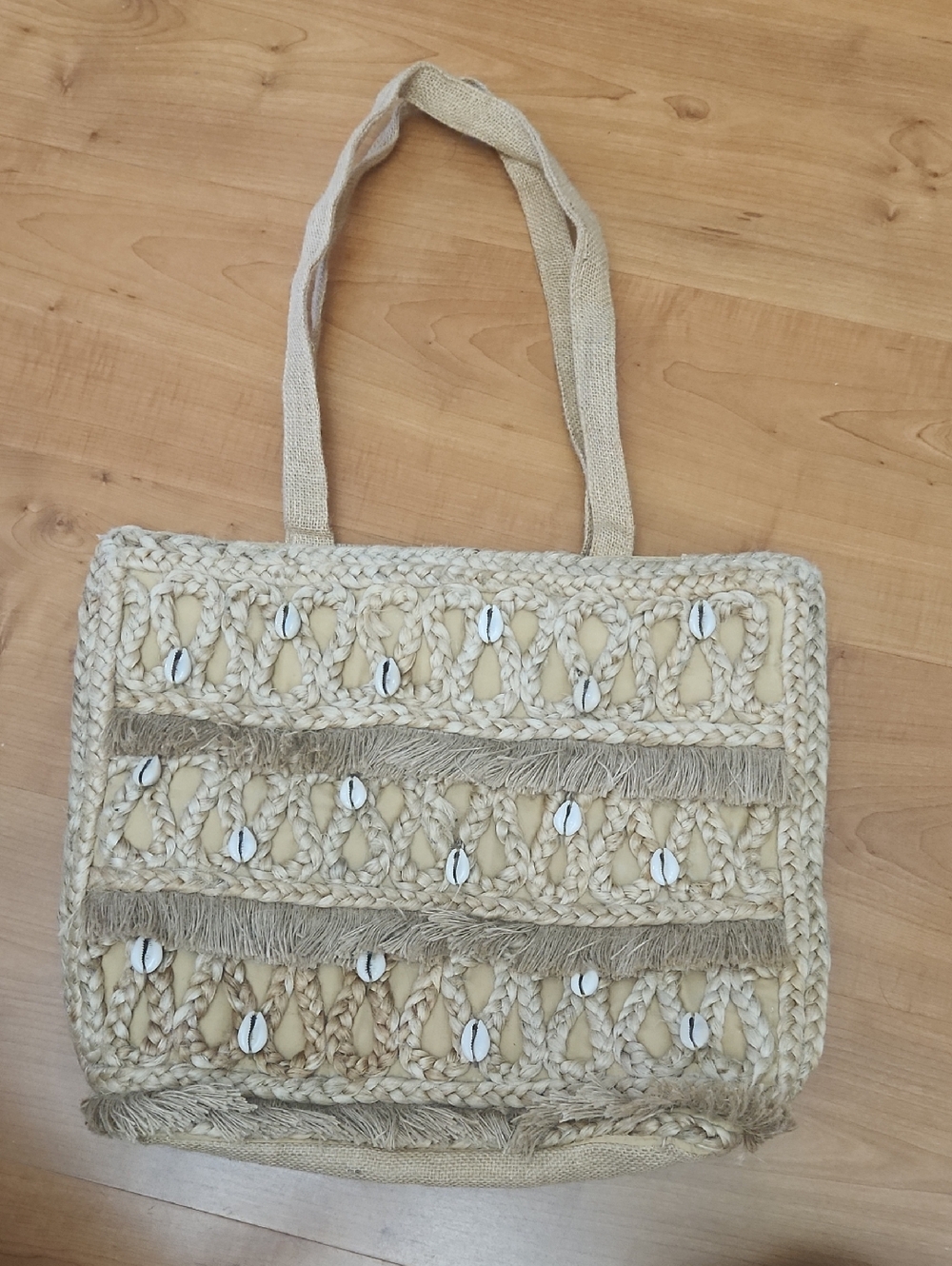 Natural Woven Tote with Shell Accents